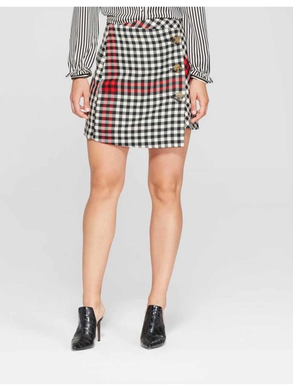 Who What Wear Gingham Wrap Mini Skort